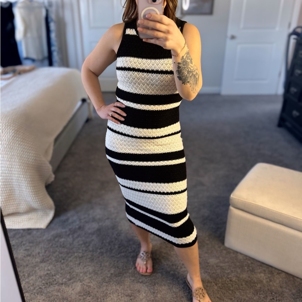 Black and White Striped Crochet Dress